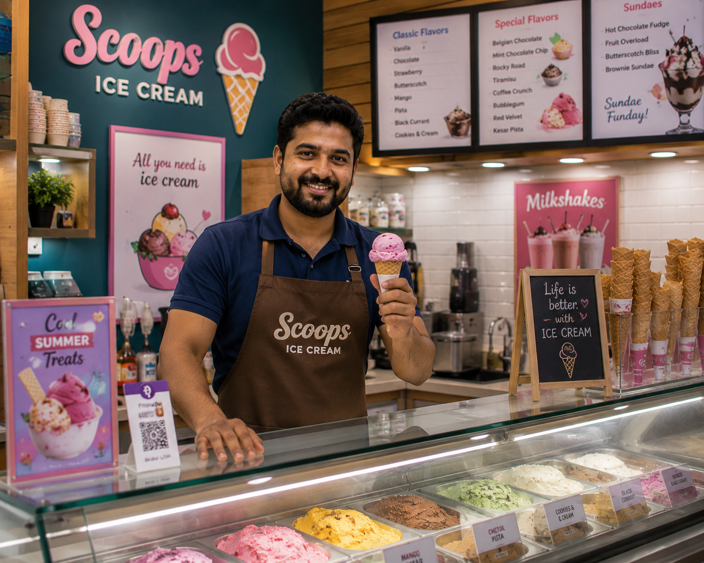 Multi outlet ice cream parlour chain using RetailWhizz ERP for production batches and inventory management