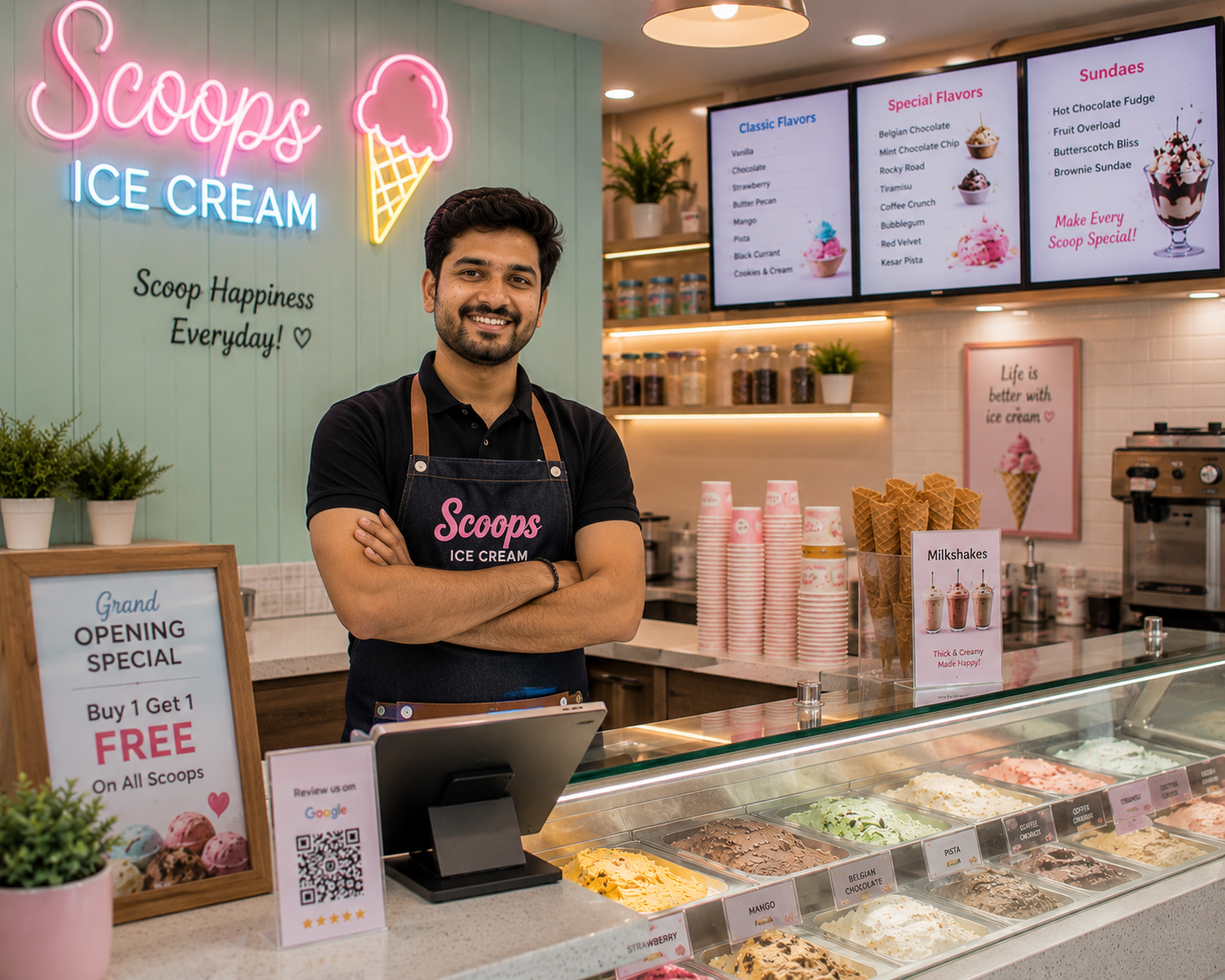 Ice cream retail billing software managing flavours, combos, GST invoicing, and production tracking