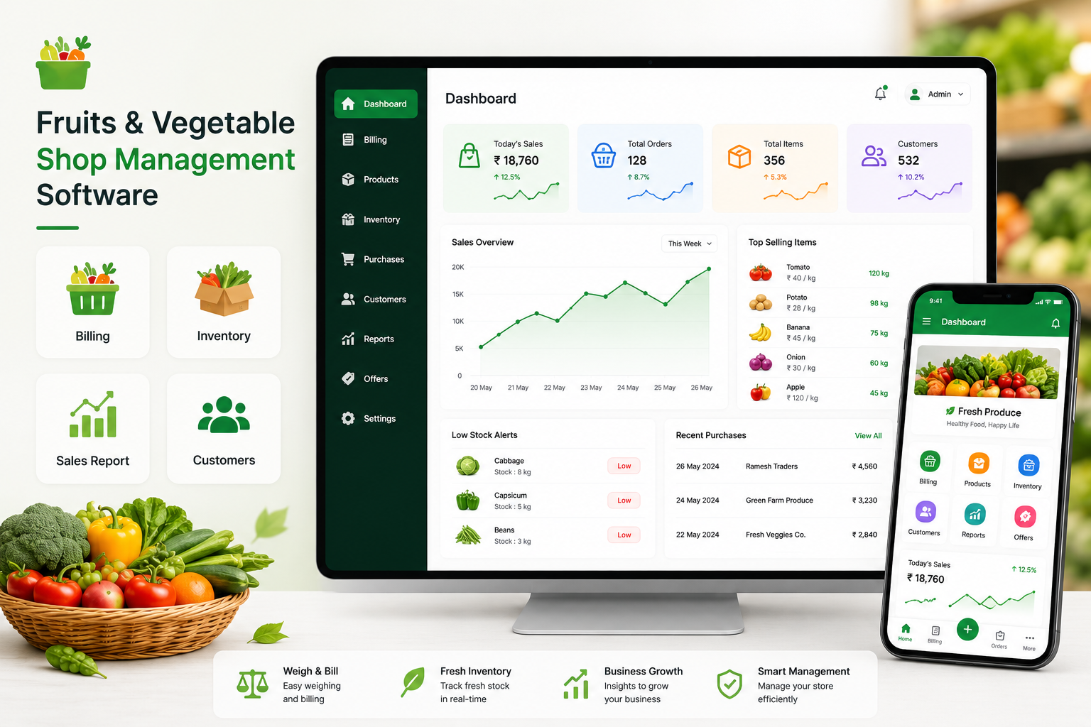 Fresh produce retail software with wastage and supplier tracking