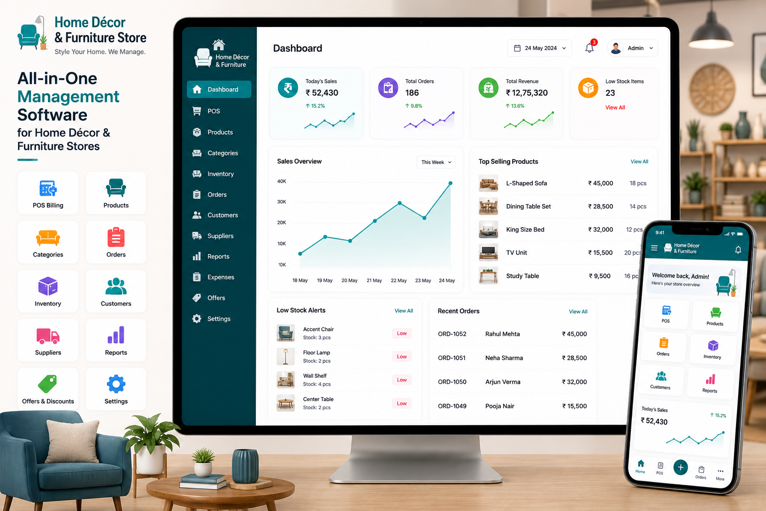 Furniture showroom ERP software